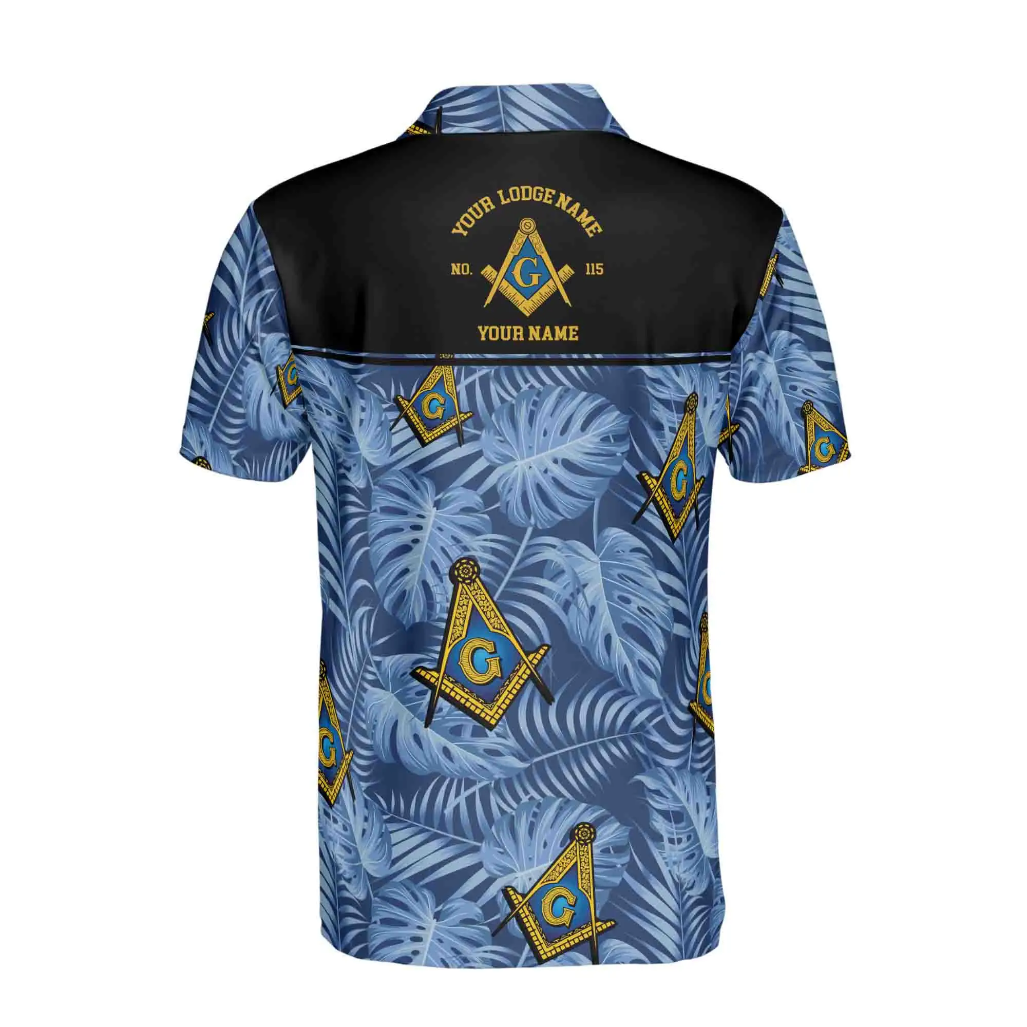 Customize Name Lodge Name Masonic Freemasonry Tropical Plants Blue Men's Polo Shirt 2026