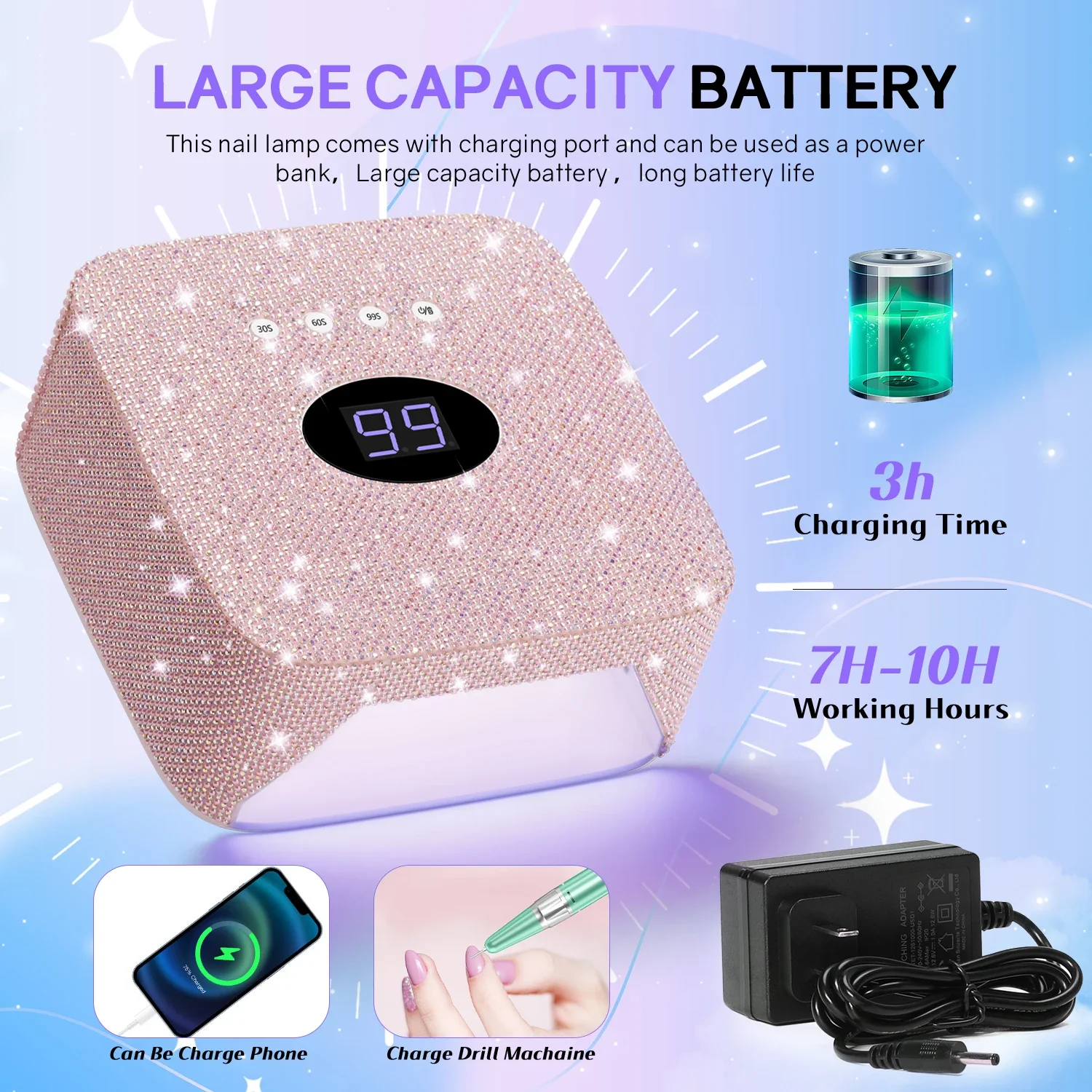 Professionelle wiederaufladbare Infrarot-Sensor-Nagellampe, 30 LEDs mit 5 Timern, schnelle Heilung aller Gel-Nagellack-Nageltrocknungs-Salon-Werkzeuge