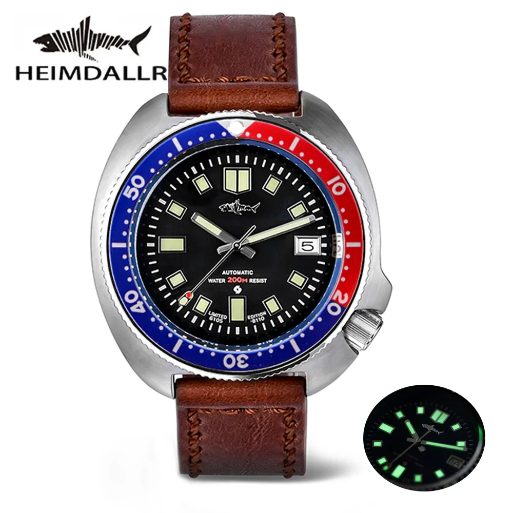 HEIMDALLR Sharkey Vintage Mechanical Watch Luminous Dial Sapphire NH35A Automatic Movement Watch 200M Waterproof Diver Watches