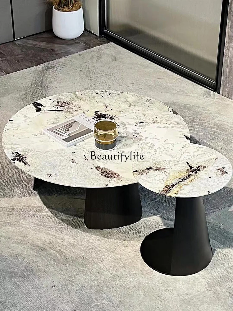 

Snow mountain orchid luxury stone round coffee table living room light luxury household small apartment