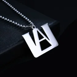 Fashion Simple Silver Color A Logo Letter Stainless Steel Pendant Necklace My This Hero Academia Jewelry Gifts