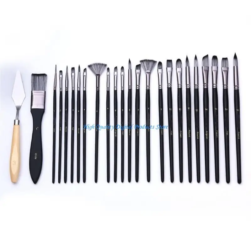 U2JE 24x مجموعة فرش طلاء أكريليك مجموعة فرش متعددة الوظائف مجموعة فرشاة نايلون مع حقيبة منظمة وملعقة #5