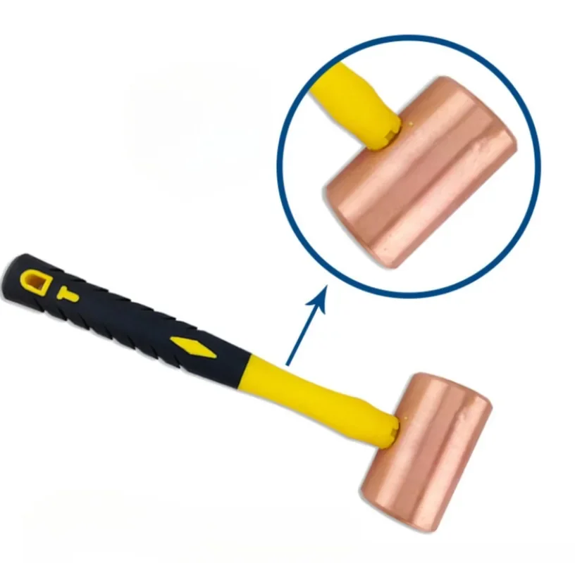 Copper Hammer Cylindrical Pure Copper No Spark Round Head Hammer Rubber Handle Anti-slip Multifunction Metalworking Hand Tools