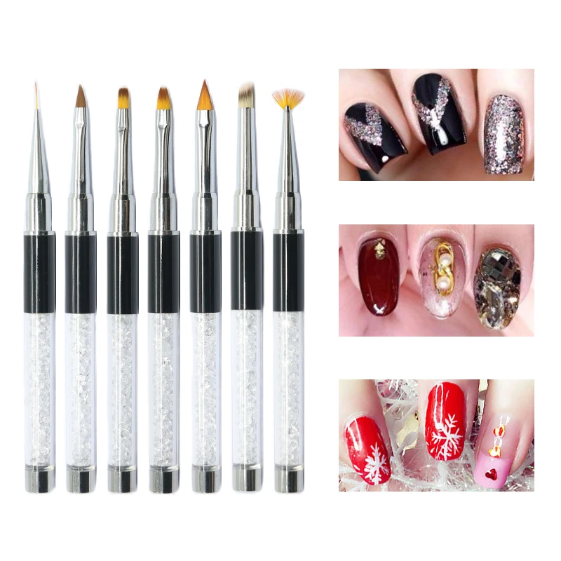 OGEYEYRO 1pcs Black Nail Art Brush Rhinestone Handle Nail Brush Acrylic Nails Pure Kolinsky Oval Nail Brush