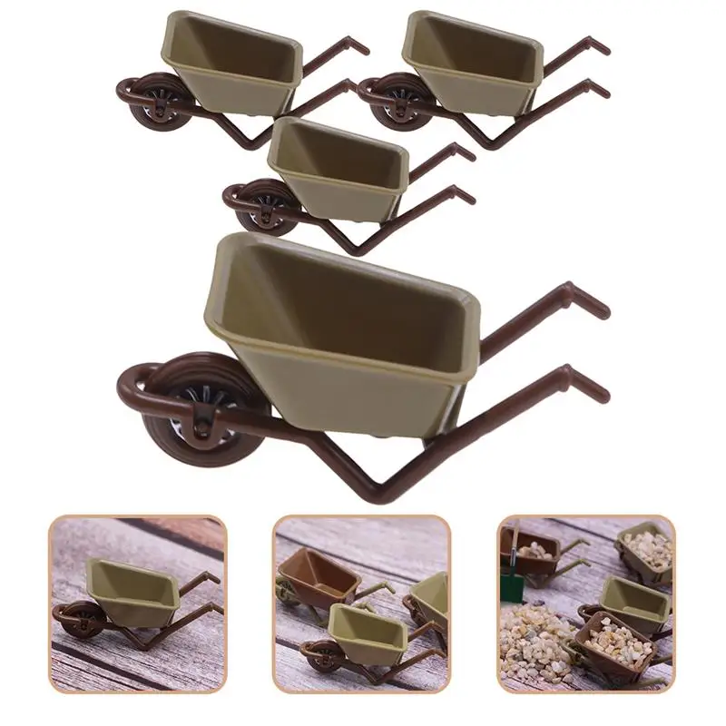 

4pcs Miniature Wheelbarrow Model Micro Garden Scene Layout Props Mini House Decor Landscape Decoration