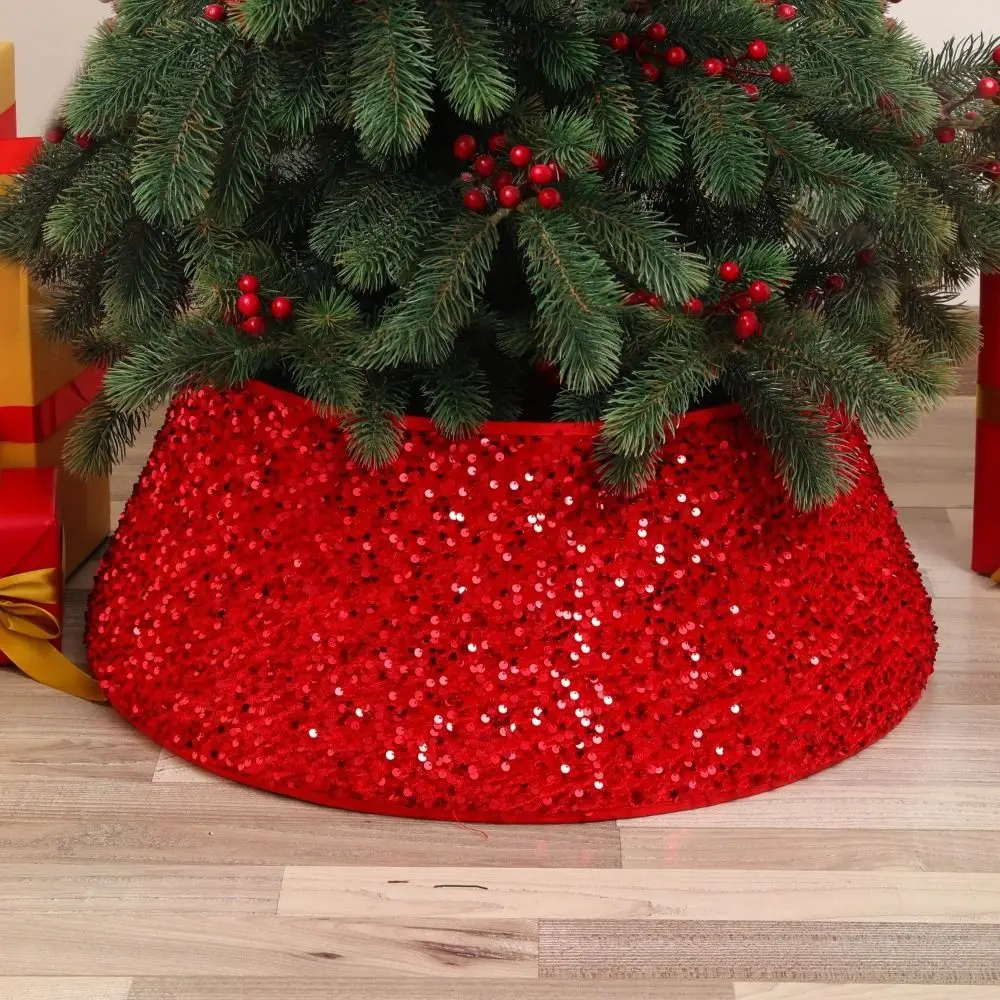 

Merry Christmas Retro Christmas Tree Skirts Sequin Round Christmas Tree Surround Base Shine Xmas Tree Skirt Festival