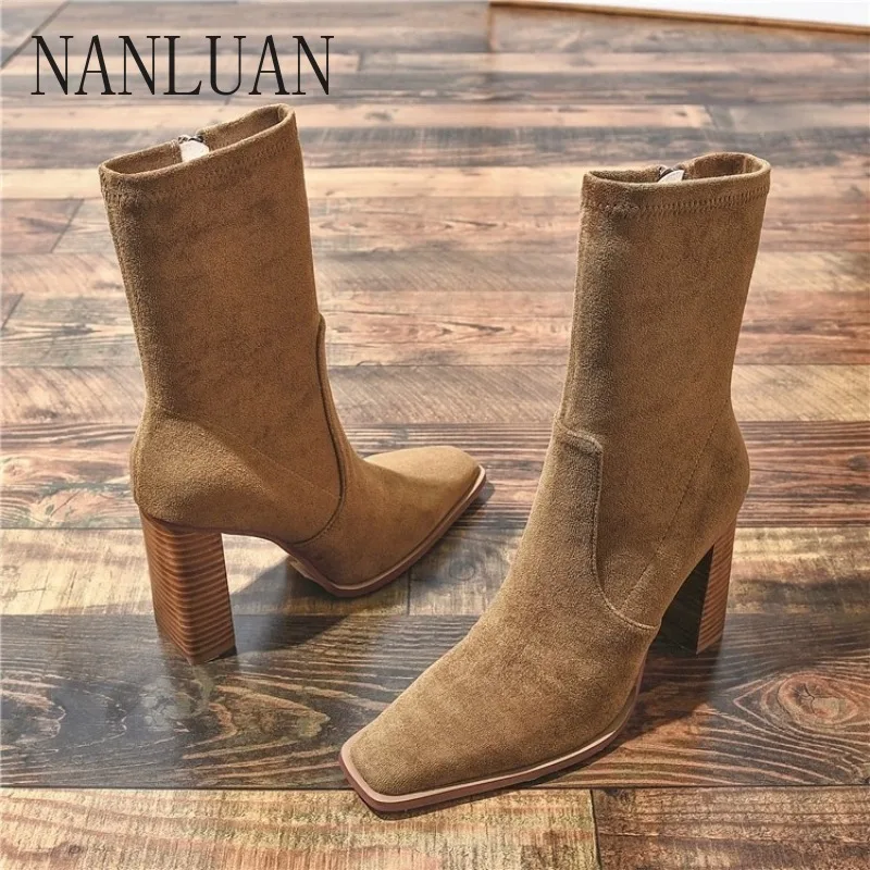 

2024 Boutique Autumn Winter Fashion High-heeled Women's Boots New Solid Color Women's Shoes High-quality Banquet Fashion Boots