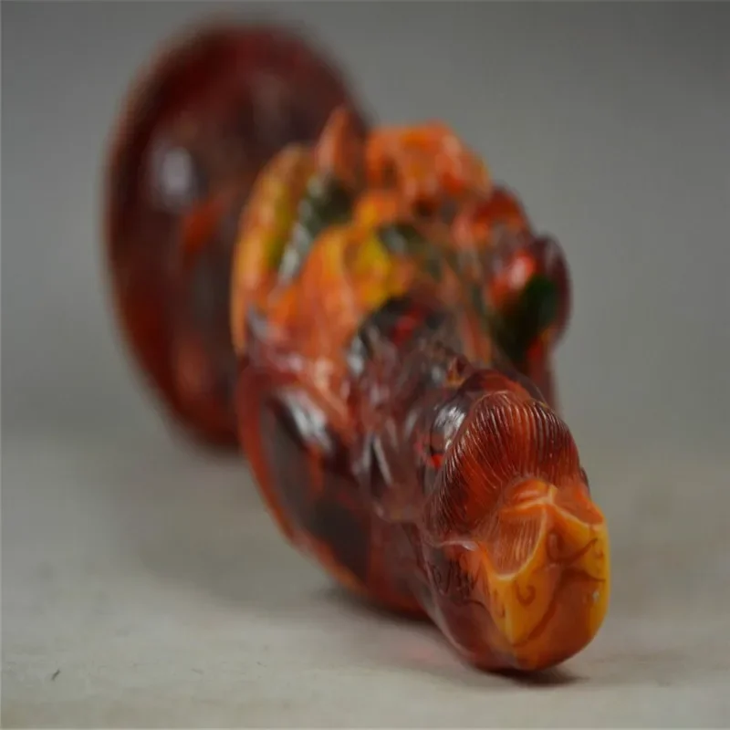 China Rare Old Amber Carving Efficacy Kwan-Yin Send You Child Noble Statue