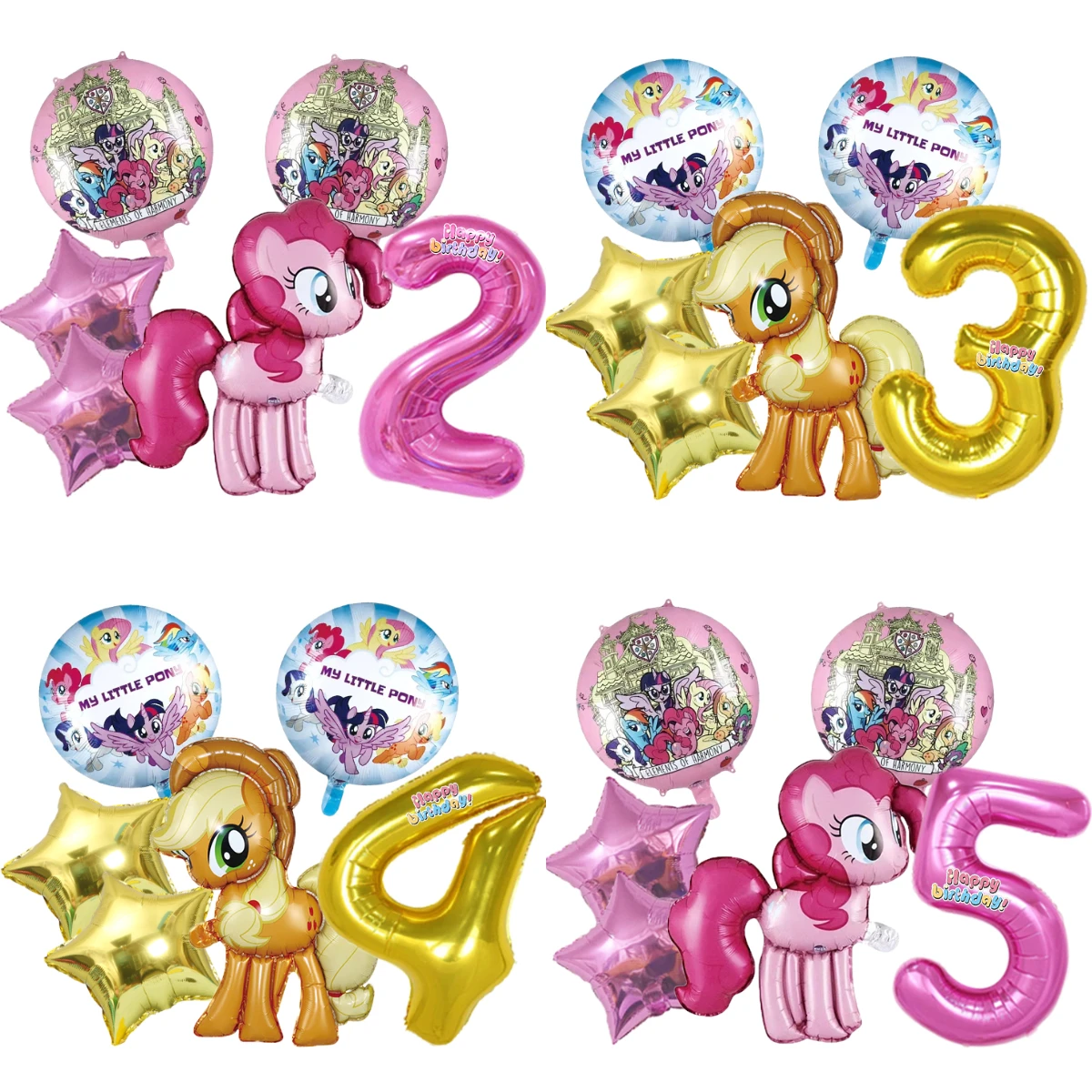 6 Globos de My Little Pony, Globos de Aluminio con Diseño de Animales de Dibujos Animados, Decoración para Fiestas de Cumpleaños Infantiles