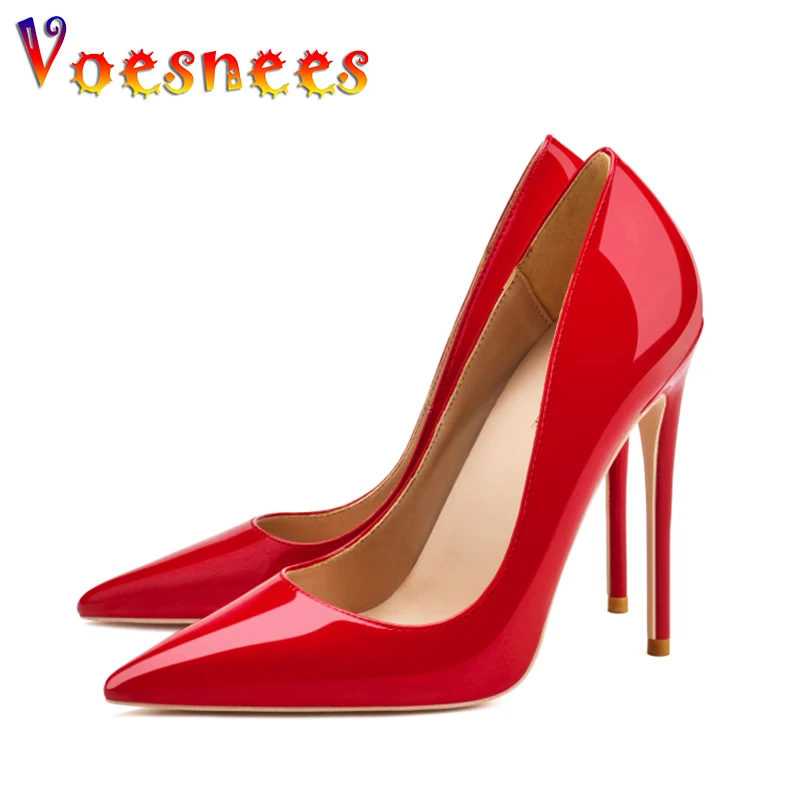 

Spring And Autumn Lacquer Leather Wedding Dress Shoes 2023 New Fashion Pointed Toe High Heels 12CM Simple Style Office Pumps Red