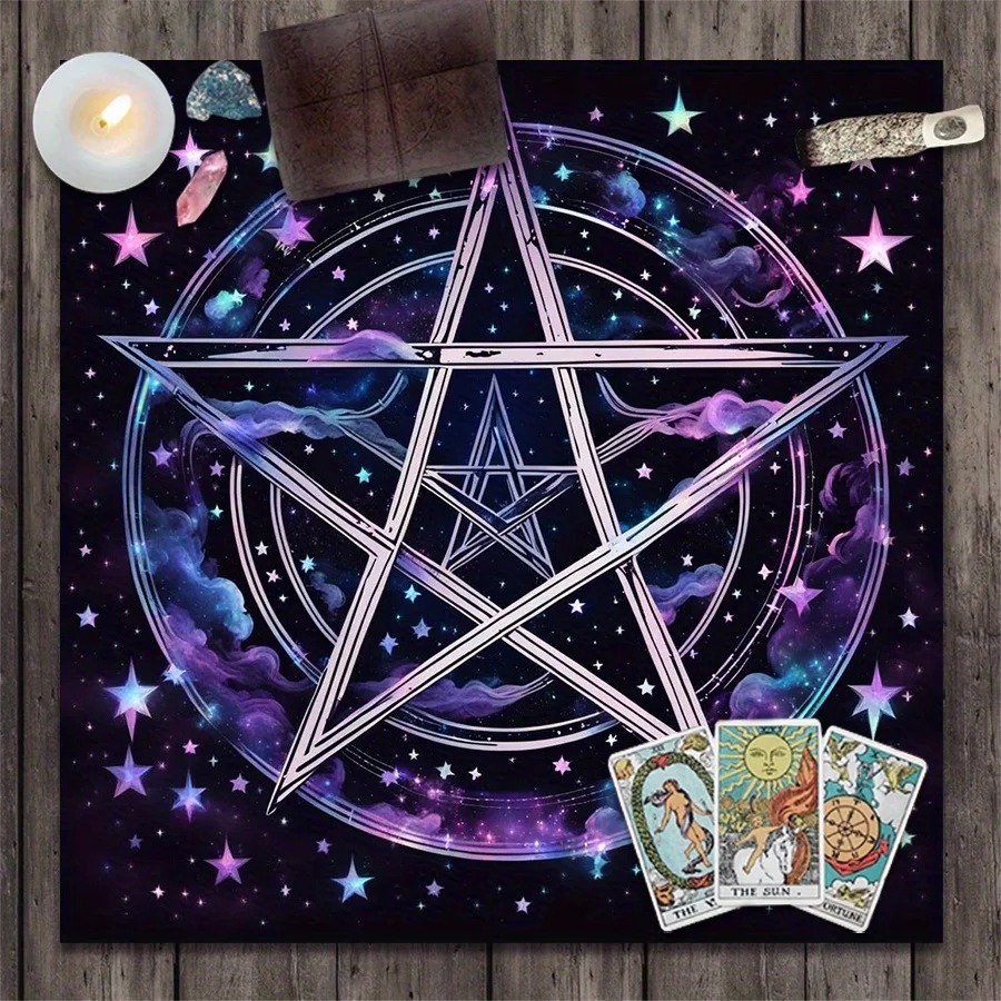 Mystical Polyester Tarot Reading Mat with Star of David Design – Witch Altar Cloth, Spiritual Energy Symbols, Machine-Woven