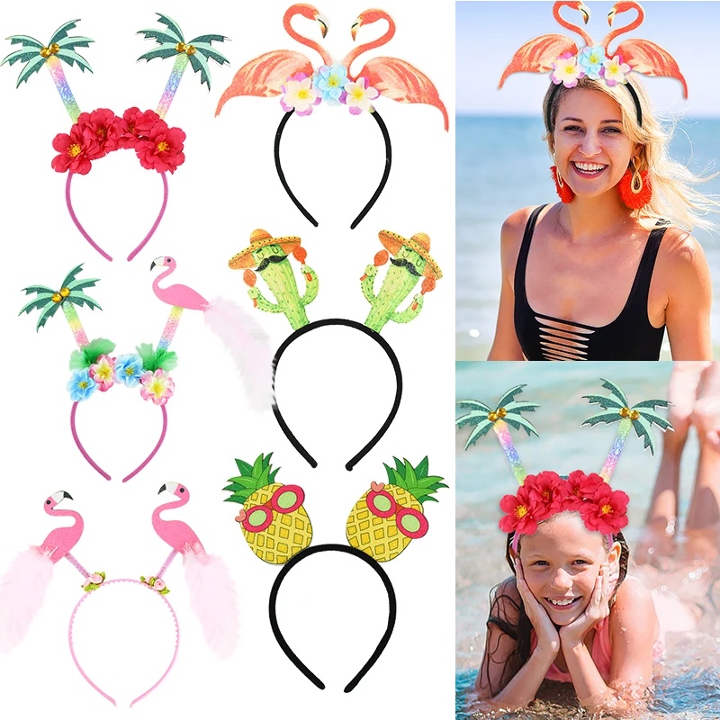 Hawaiian Party Flamingo Pineapple Headband Tropical Summer Palm Tree Headwear Luau Beach Pool Birthday Party Decor Head Boppers