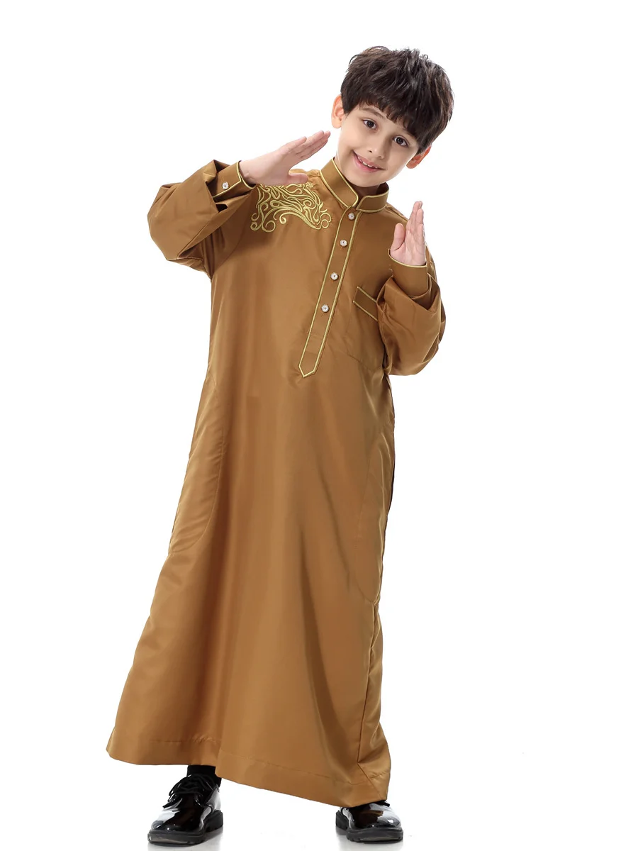 Eid Boy Bambini Abaya Dubai Caftano Arabo Qatar Musulmano Bambini Robe Caftano Ramadan Abito lungo Abbigliamento islamico Ragazzo Jubba Thobe