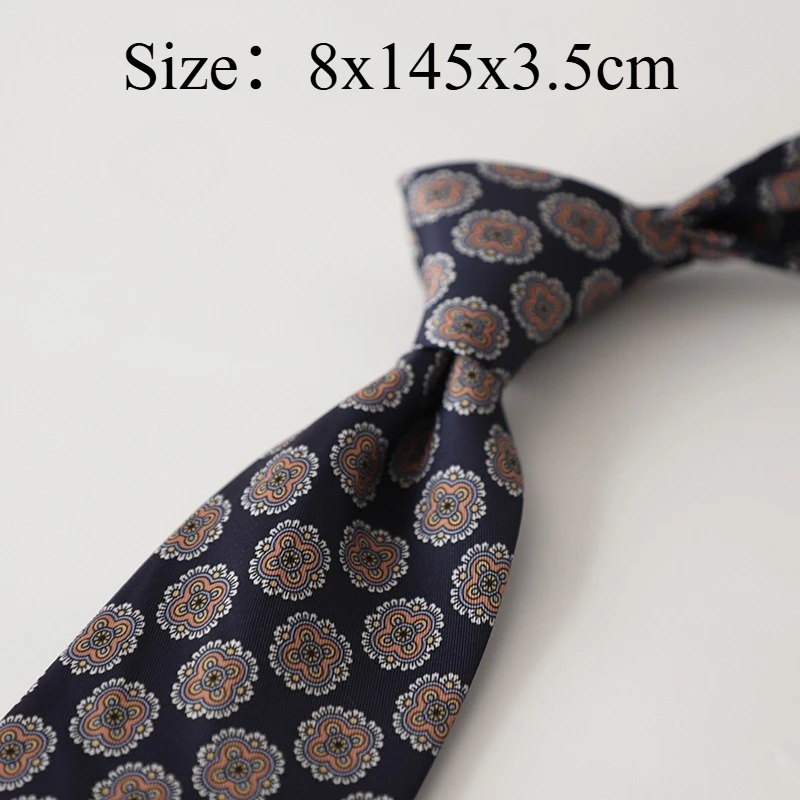 Vintage Printed Tie For Men, 9CM Wide Retro Hong Kong Street Style Necktie, Burgundy Brown Casual Party Banquet Suit Accessory