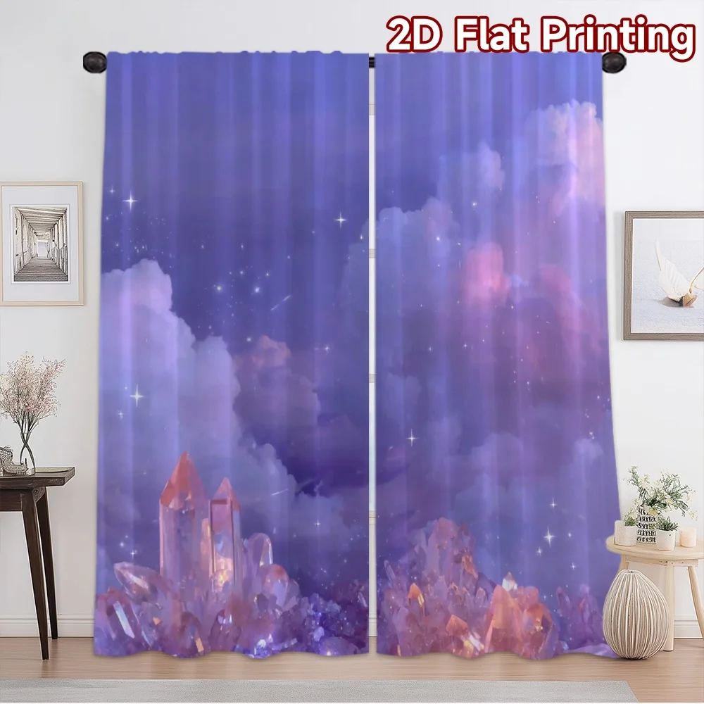2D flat printing 2pcs Curtain Curtain Magical Starry Sky Digital Printed Polyester Drapes Family Party Decoration for Booths