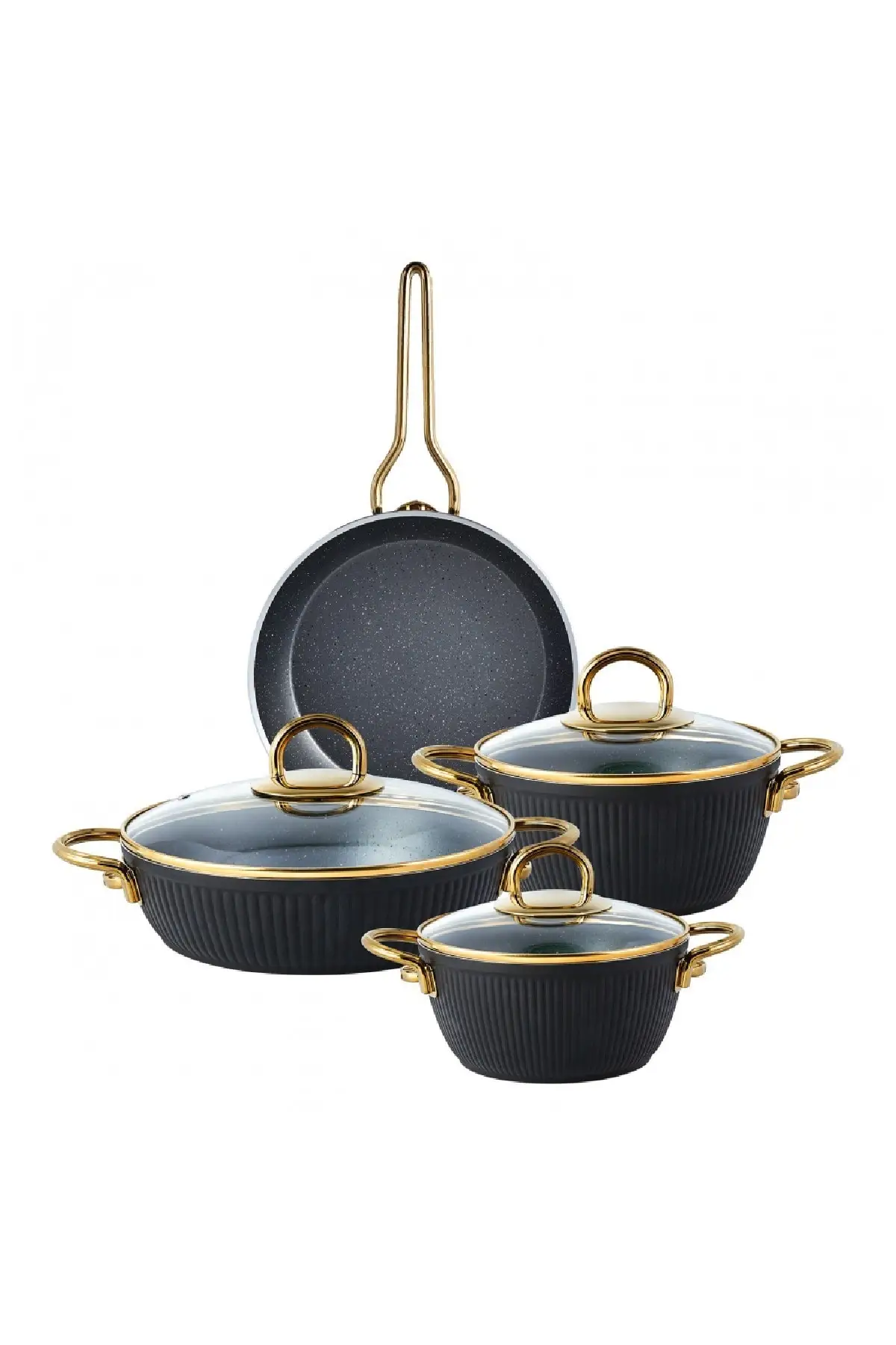 DOLBOVI granite Line 7 piece Cookware Set black-Gold Cookware Set