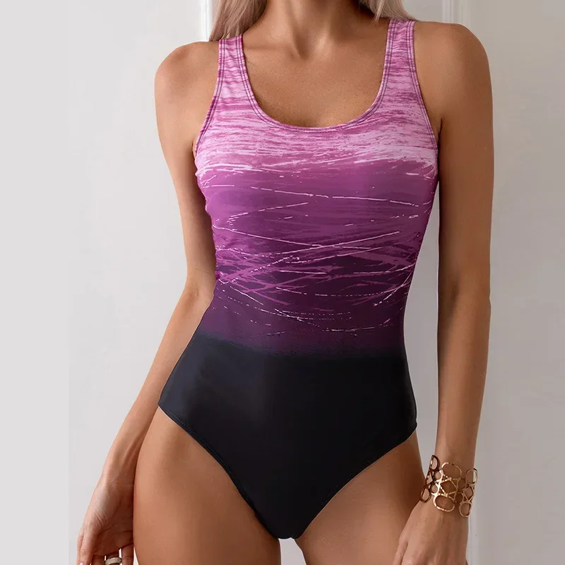 Purple One Piece Swimsuit for Women,Gradient U-neck Backless Monokini Bikini,summer Beach Vacation Swimwear Bathing Suit 2025