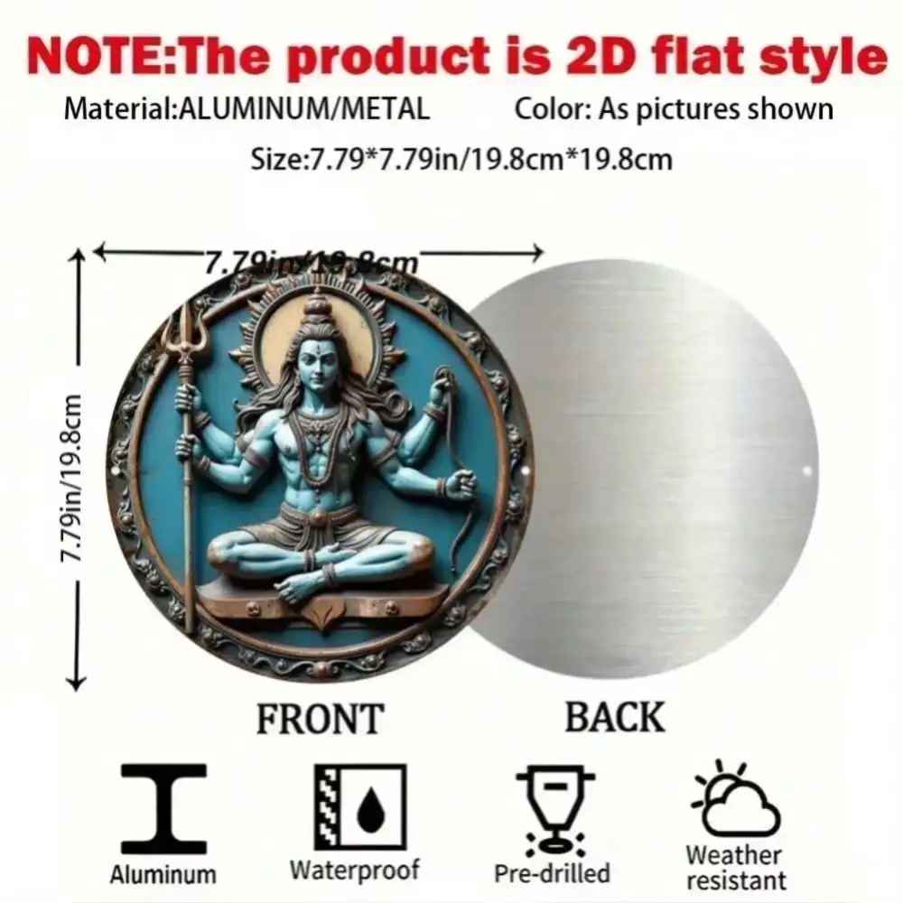 ZenithArt Hindoe Standbeeld Muur Decor Driehandige Godheid Sculptuur Metalen Ronde Beeldje