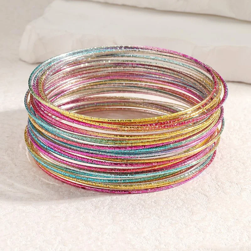 30 Pieces Metal Bangles Set For Women Timeless Fashion Jewelry Trendy Classic Styles Textured Thin Circles Colorful Gifts C1665