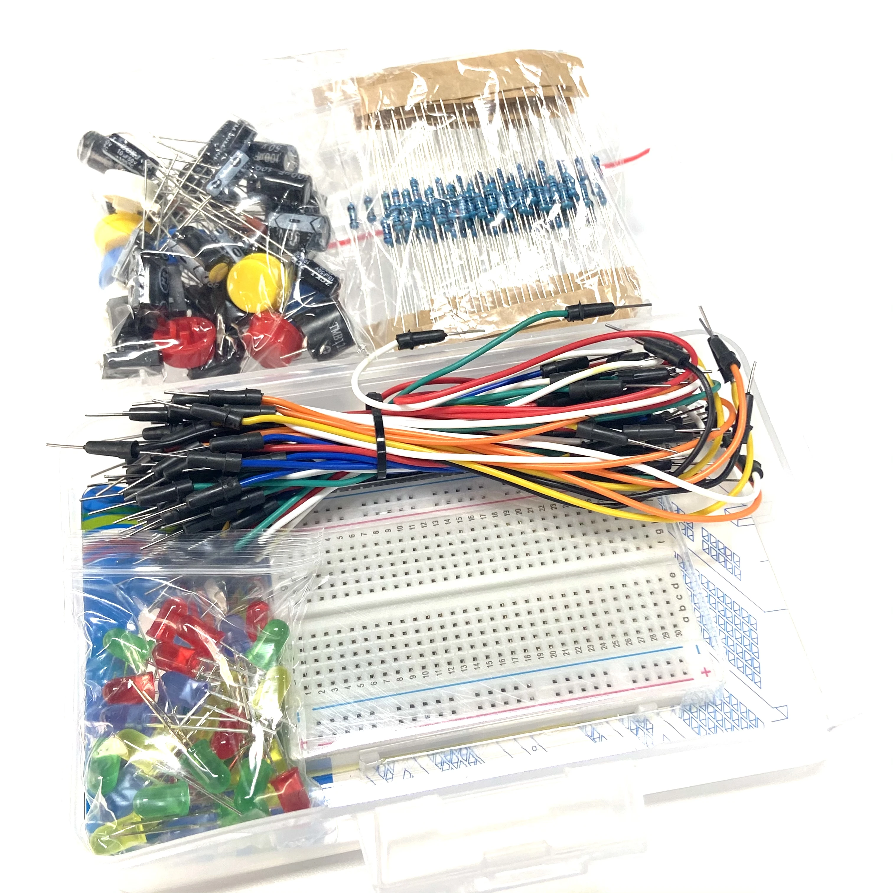 R3 Kit 400 Hole Breadboard Electrolytic LED Resistor LED Capacitor Bridge Breadboard Kit with Box