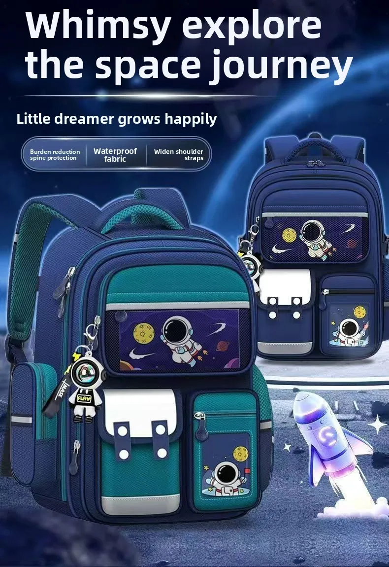 Astronaut Cartoon Backpack Grades 3-6 Large Capacity Schoolbag Outdoor Waterproof School Bag Starryscky Student Backpack Mohilas