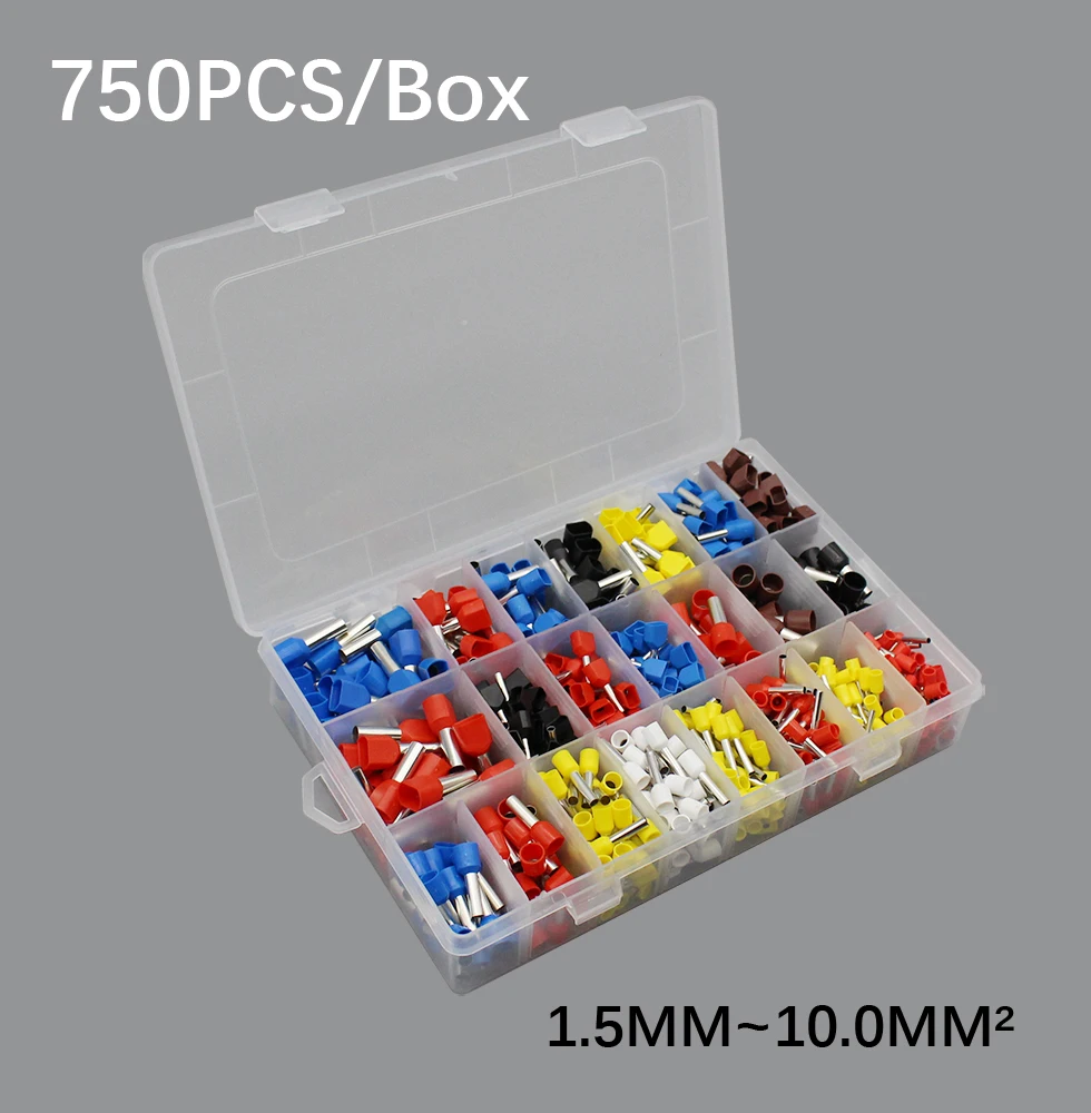 

725PCS Boxed Crimp Terminals Electrical Tube Terminals Suit VE/TE Tubular Block Cord End Connectors Cable Wire Connector