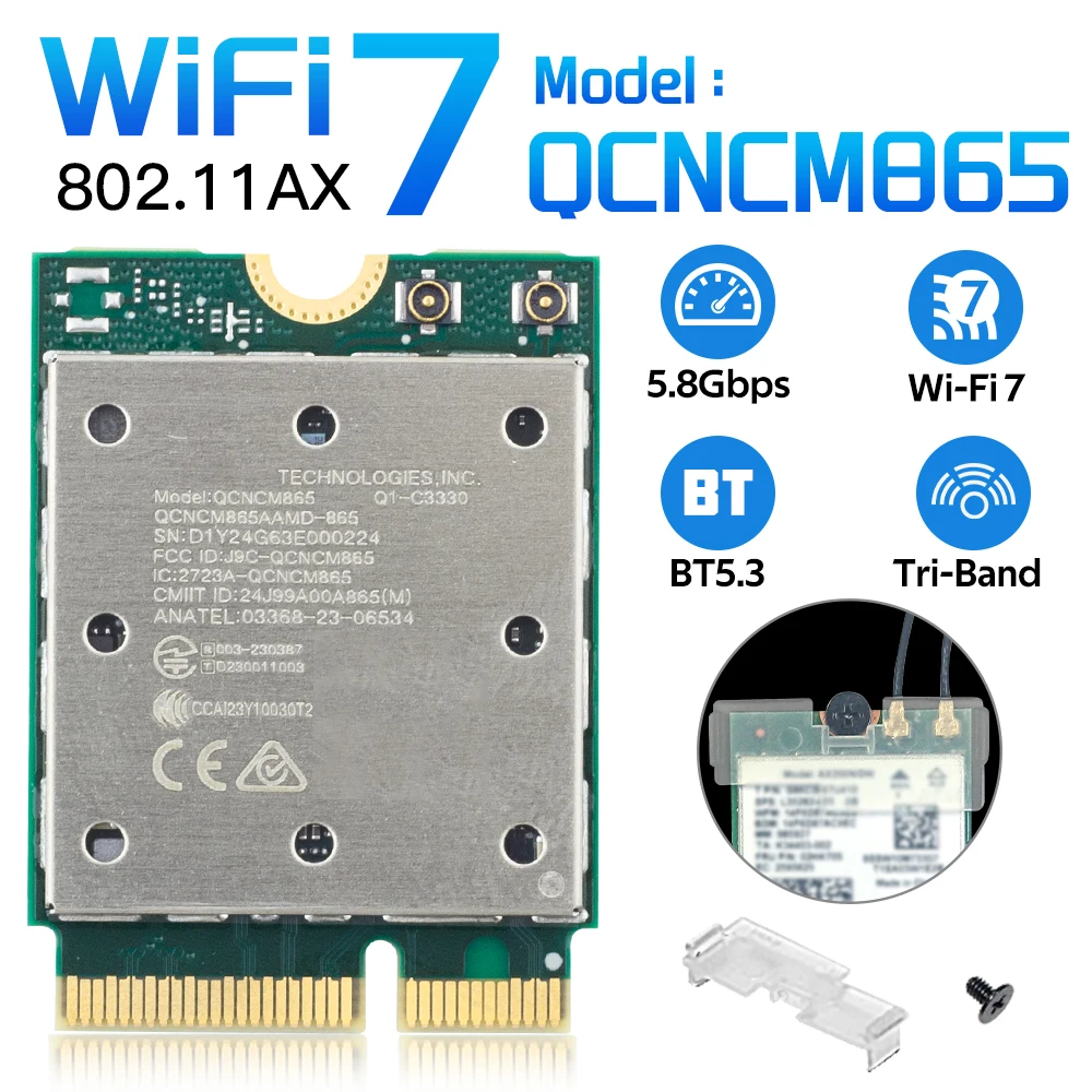 fenvi For Qualcomm WiFi 7 QCNCM865 BT 5.3 Network Card up to 5.8Gbps Wi-Fi 7 Wireless Adapter Better than Wi-Fi 6E Win 11