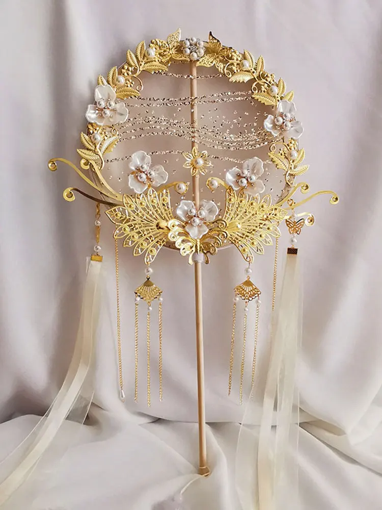 High-grade Group Fan Han Clothing Bride Wedding Hand-held Fan Face-covering Bouquet Xiuhe Clothing Photography Props Party Fan