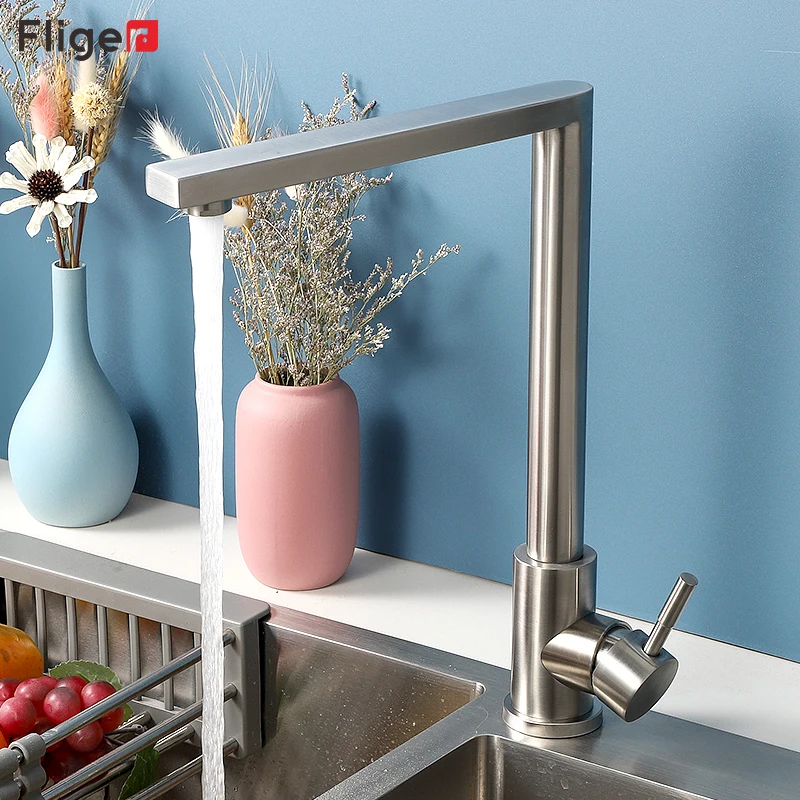 

Fliger Stainless Steel Kitchen Faucets Kitchen Sink Mixer Tap Hot Cold Water Taps 360 Degree Rotation Sink Mixer Torneira