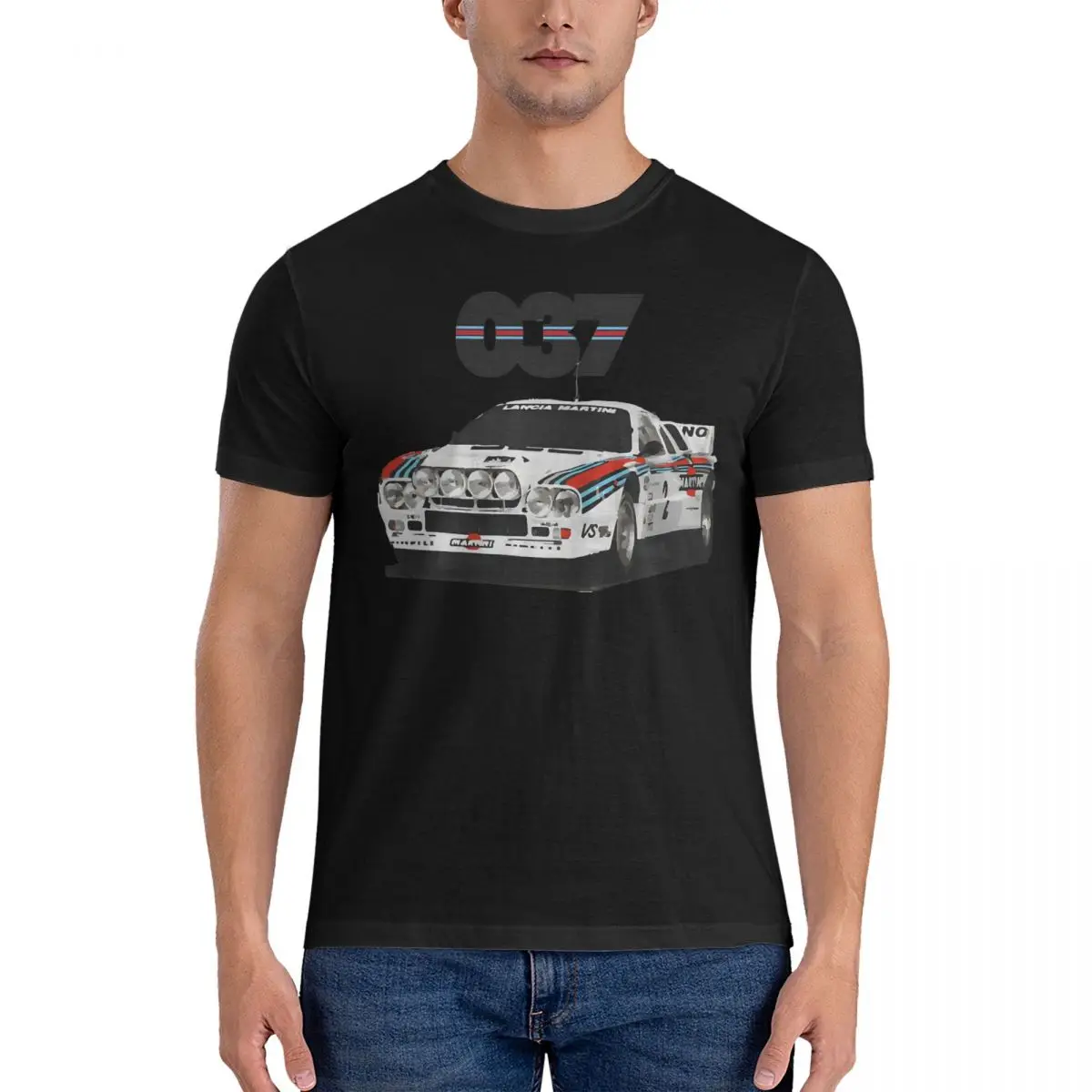 Men T-Shirts Lancia Rally 037 Race Car Vintage Cotton Tees Short Sleeve WRC T Shirts Round Neck Clothes Party