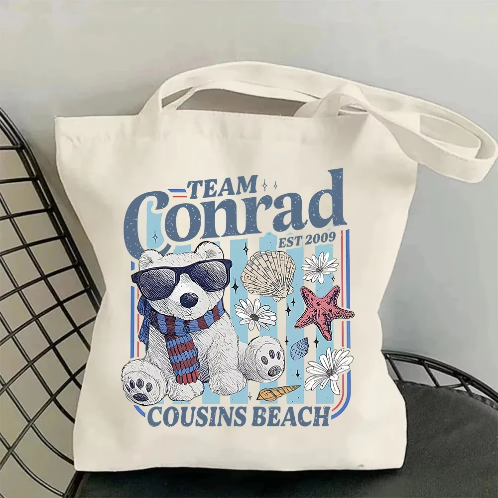 

Team Conrad Junior Mint Bear Graphic Shopping Bag Canvas Shopper Bag Girl The Summer I Turned Pretty Shoulder Tote Bags