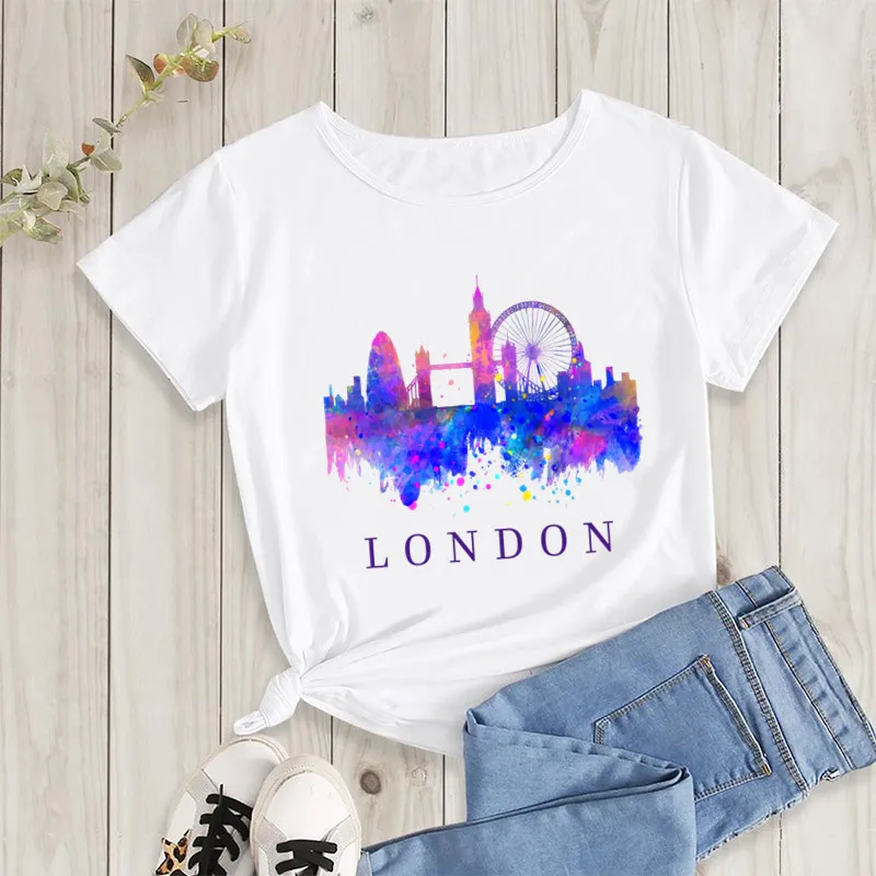 London, UK City Letter Women Tshirt Printing United States New York T-shirts Street Style Tee Shirt Casual Summer T-Shirt