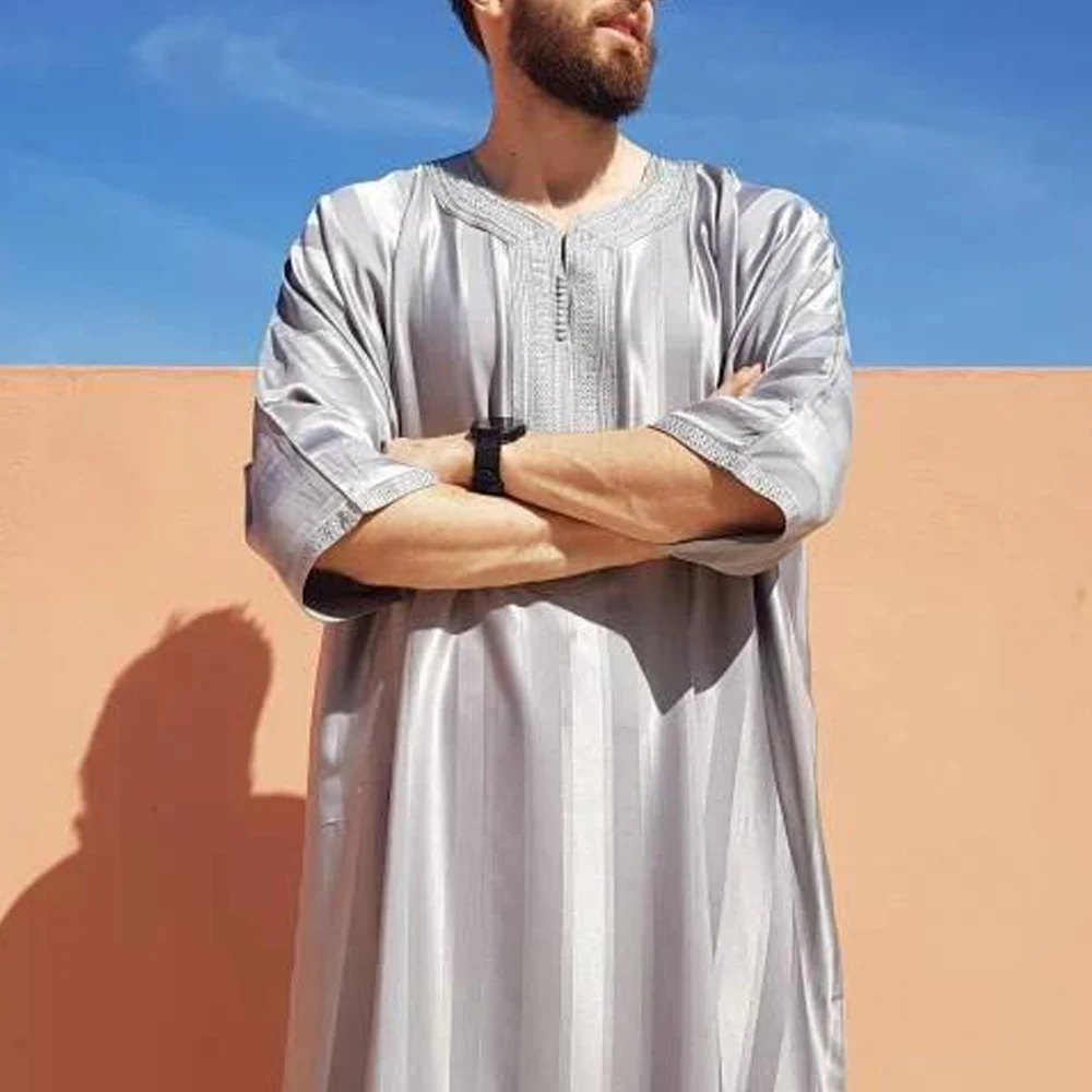 Robe solto bordado masculino, Ramadan Oração Kaftan, Traje paquistanês Thobe, Vestido Tradicional, Cavalheiro Muçulmano, Saia Longa de Luxo