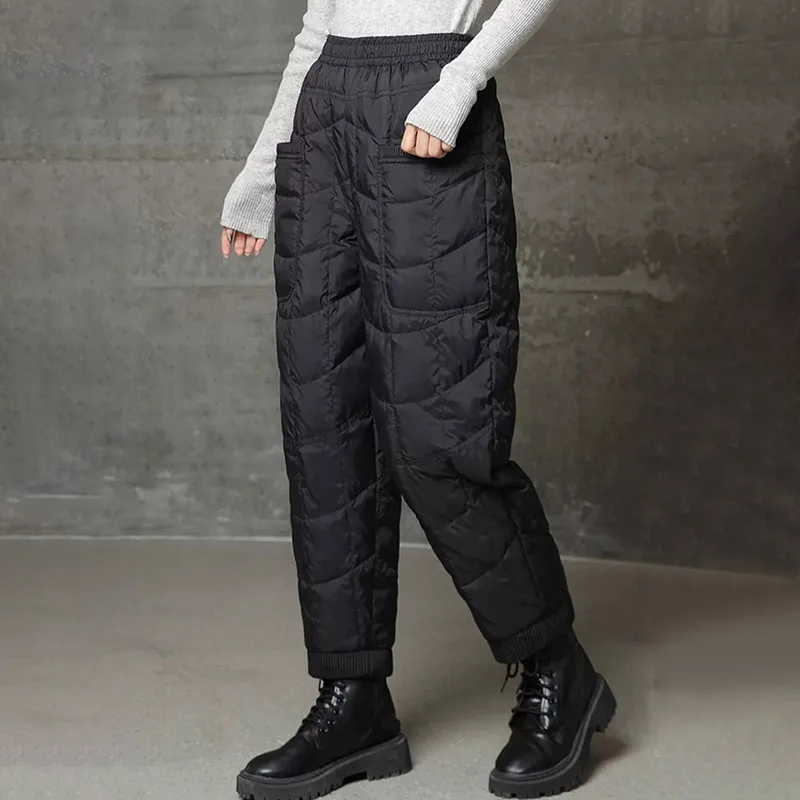 سميكة مبطنة بالصوف المرأة السراويل الشتاء يندبروف العزل الحراري مقاوم للماء Downcotton محشو سراويل تقليدية