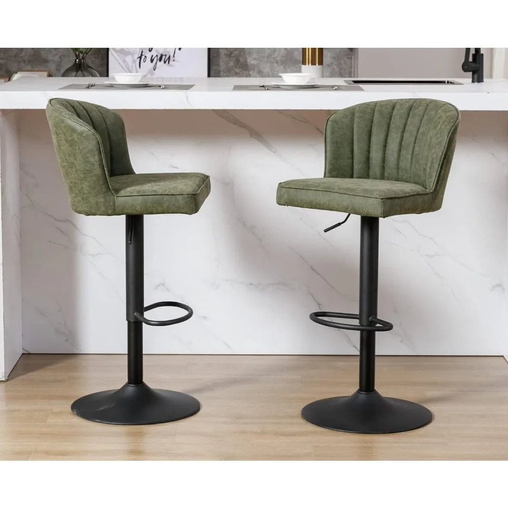 مجموعة كراسي بار ذات ارتفاع دوار مكونة من كرسيين بارين حديثين قابلين للتعديل مع مقاعد منجدة من الجلد الخلفي مع معدن #3