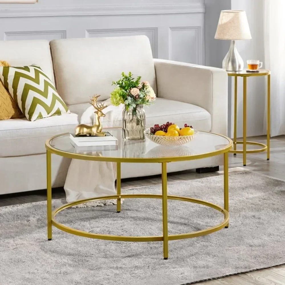 Sofa Table for Living Room Gold Round Modern Glass-Top Coffee Table Free Shipping Tables Furniture Tea Neat Sedentary Couch Cafe