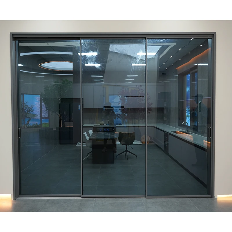 Innovative 3 Track Synchronous Glazing Sliding Door Interior Aluminum Frame Movable Glass Partition For Kitchen Houses