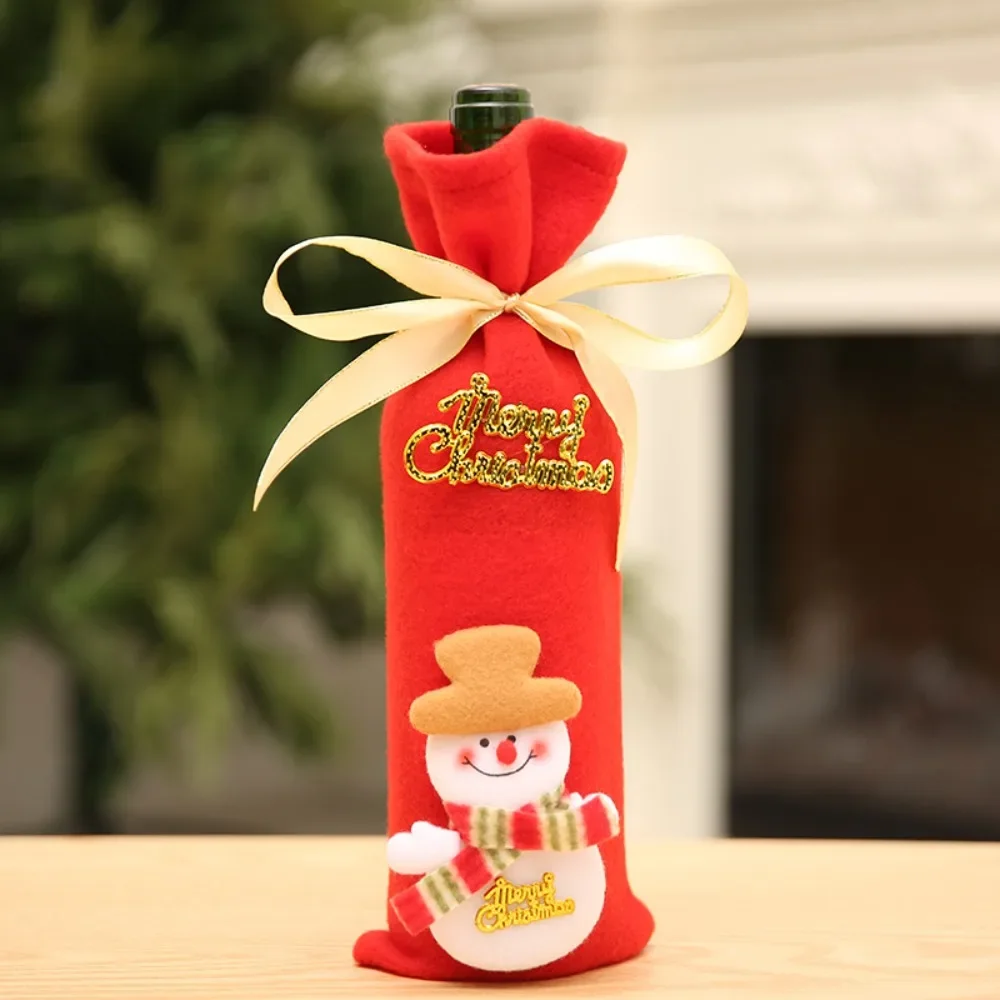 Christmas Wine Bottle Set Golden Velvet Dress Wine Bottle Covers Sleeve Santa Snowman Xmas New Year Dinner Table Decor 2024