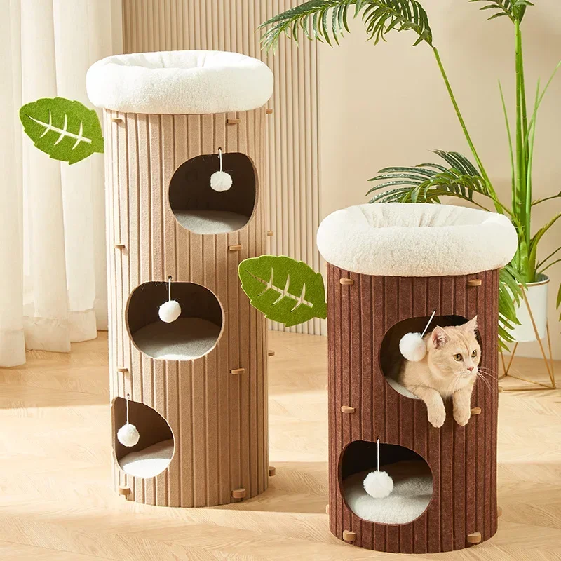 Cat Climbing Frame Multi-layer Tree Hole Cat Nest Cat Tree Integrated Winter Warm Cat Scratching Board Bucket for Indoor Cat Toy