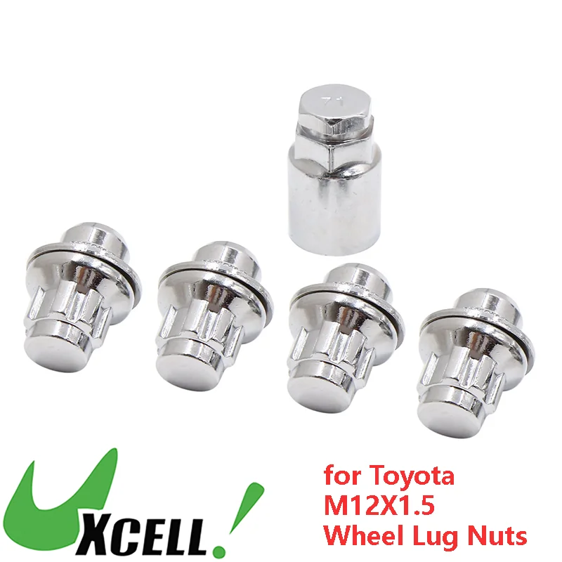 

4 pcs M12 x 1.5 Car Wheel Rim Tuner Anti-Theft Lock Lug Nuts Key for Toyota Wheel Lock Lug Nuts Silver Tone for Car