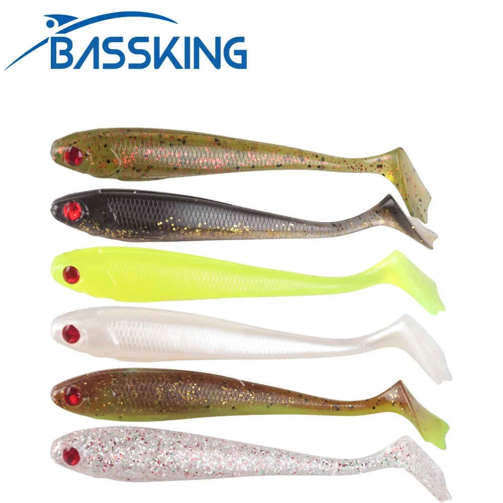 BASSKING Soft Bait 8Pcs 90mm 6.1g 3D Eyes Silicone Worm Artificial Fish Shape Lure Wobblers Paddle Tail Bass Tackle Leurre Shad