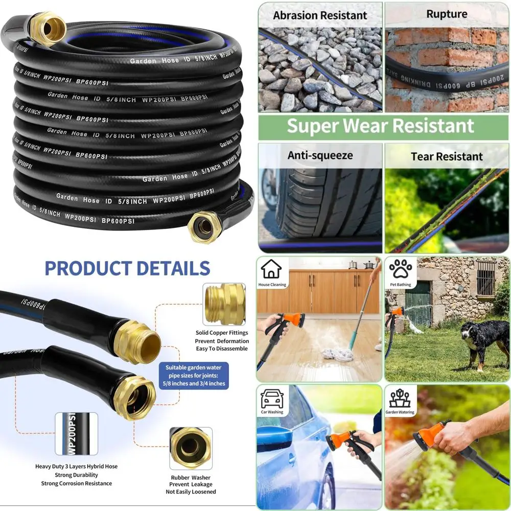 

Flexible Heavy-Duty Garden Hose, 75 Feet Long, No Kink, Copper Bullet, Collapsible, Washer, Rubber, 5/8 Inch Soft Lightweight fo