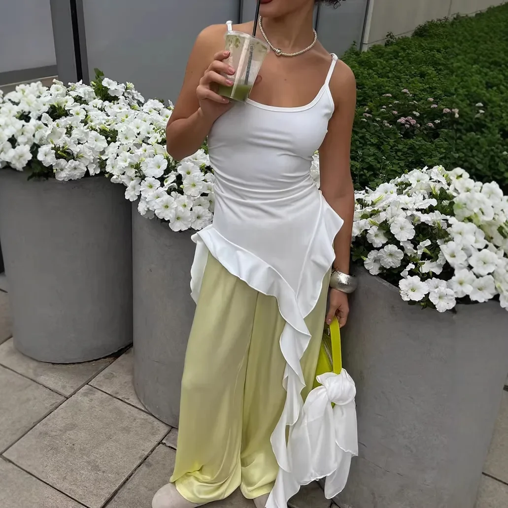 Hot Girl Style Small Sling Female White Slim Ruffled Ribbon Irregular Niche Design 2026 Spring and Summer