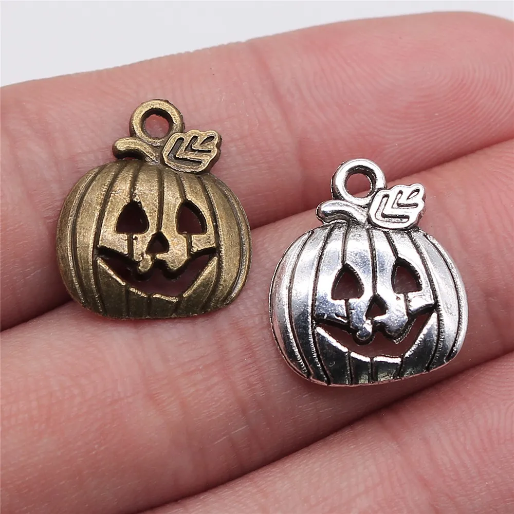 WYSIWYG 20pcs/lot 17x19mm Antique Metal Alloy Halloween Charms Terror Smile Pumpkin Jewelry Charms Diy