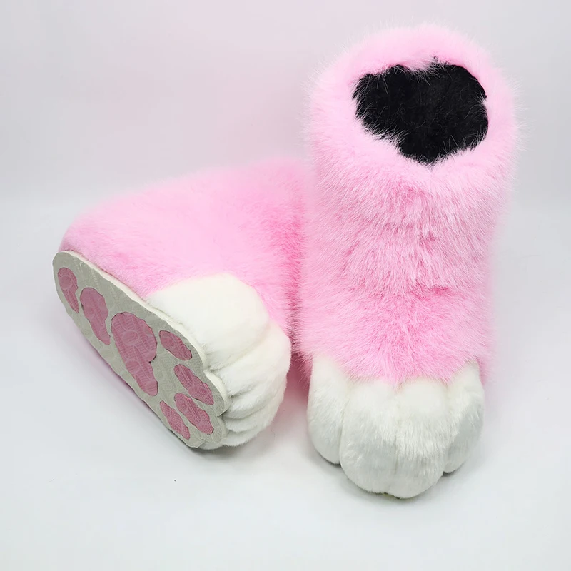 Harige Kat Poot Schoenen Pluizige Laarzen Meisjes Schoenen Beest Poot Schattig Pluche Kig Fursuit Dierenvoet Sokken Anime Party Cosplay Kostuum
