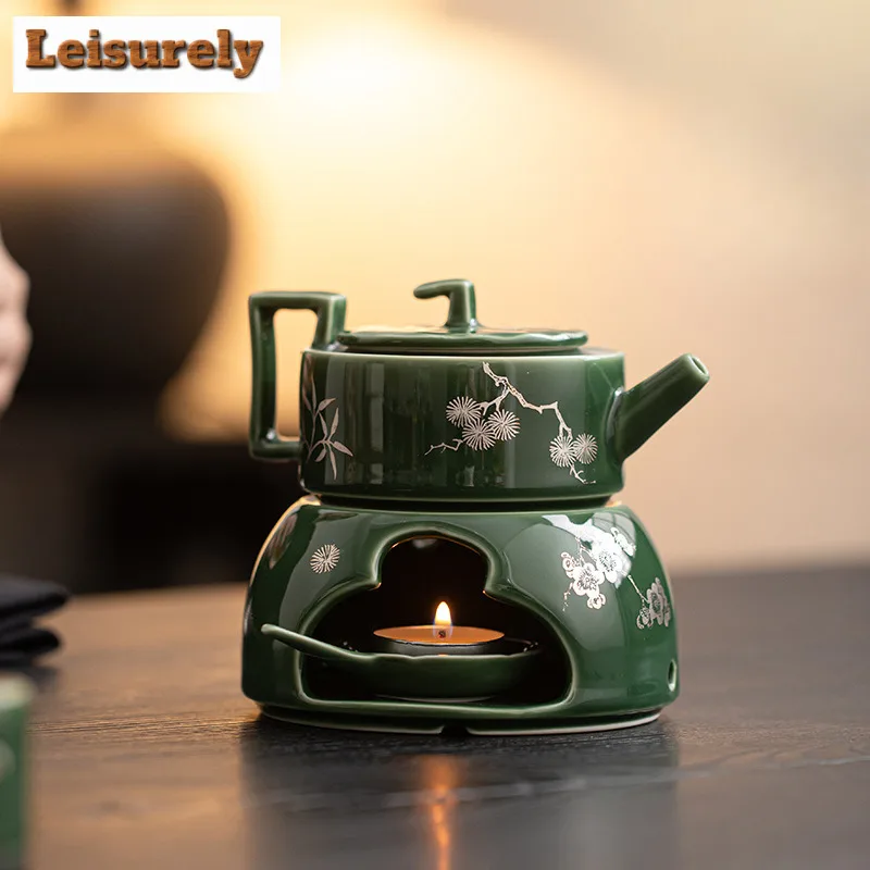 

Bronze Gren Warm Tea Stove Teapot Retro Tea Infuser Pot Tea Maker Kettle With Strainer Chinese Tea Set Supplies Ornaments Gifts