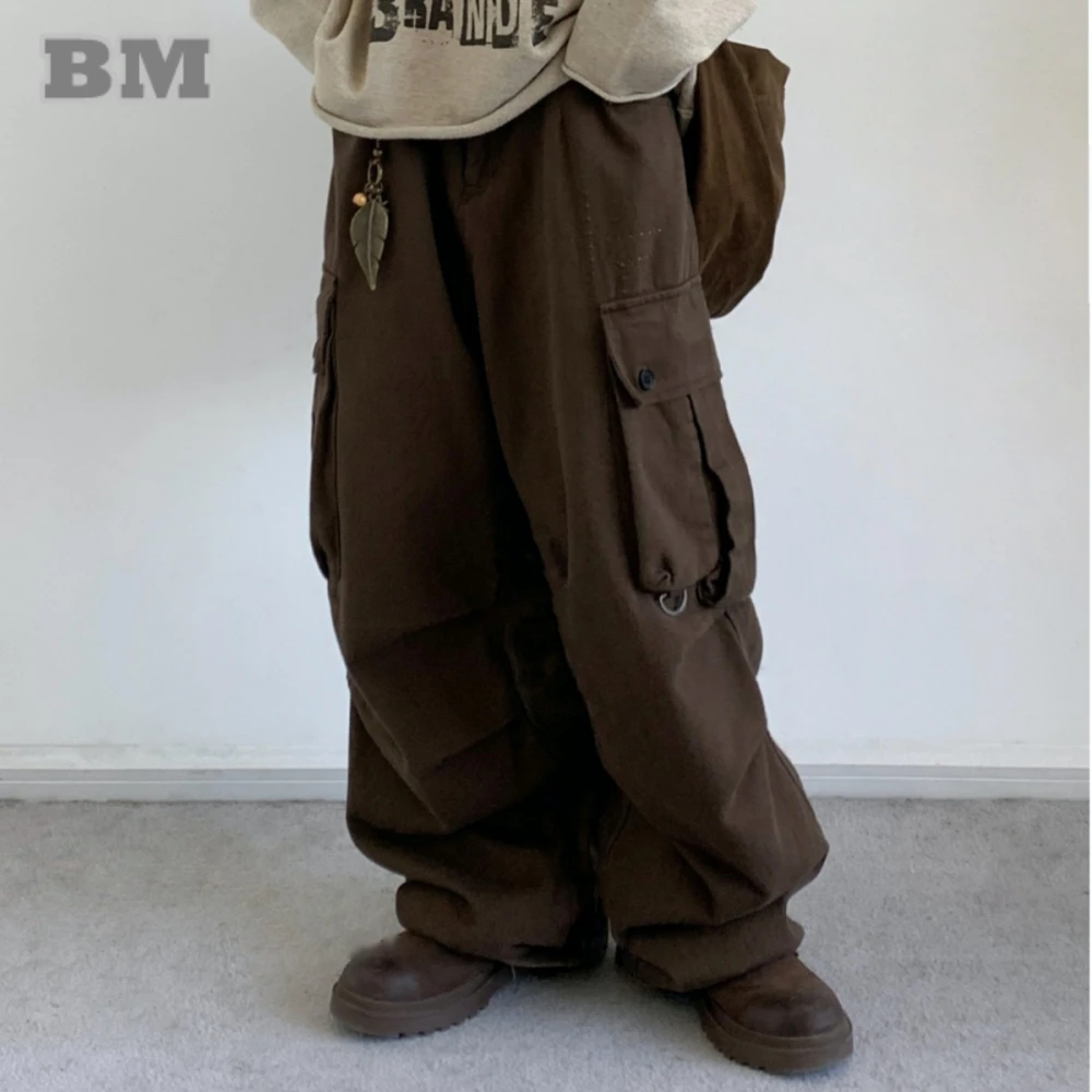 Japanese Streetwear Multi-Pocket Casual Pants Men Women Clothing Vintage Hip Hop Loose Straight Pants Korean Fashion Trousers