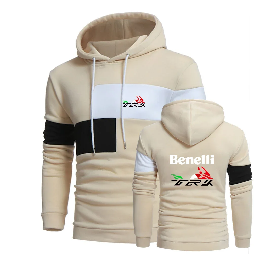 2024 Benelli TRK 502X Men's New Long Sleeves Fashion Casual Hoodies Casual Splicing Color Hooded Leisure Sweatshirt Warmer Tops