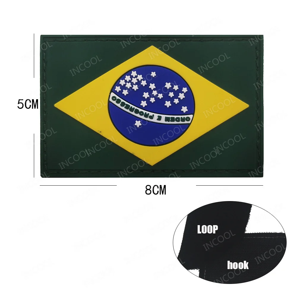 Brazil Flag Embroidered Patches IR Reflective 3D PVC Rubber Flags Decorative Patch Brazilian BRA Patch For Clothing Bag Cap