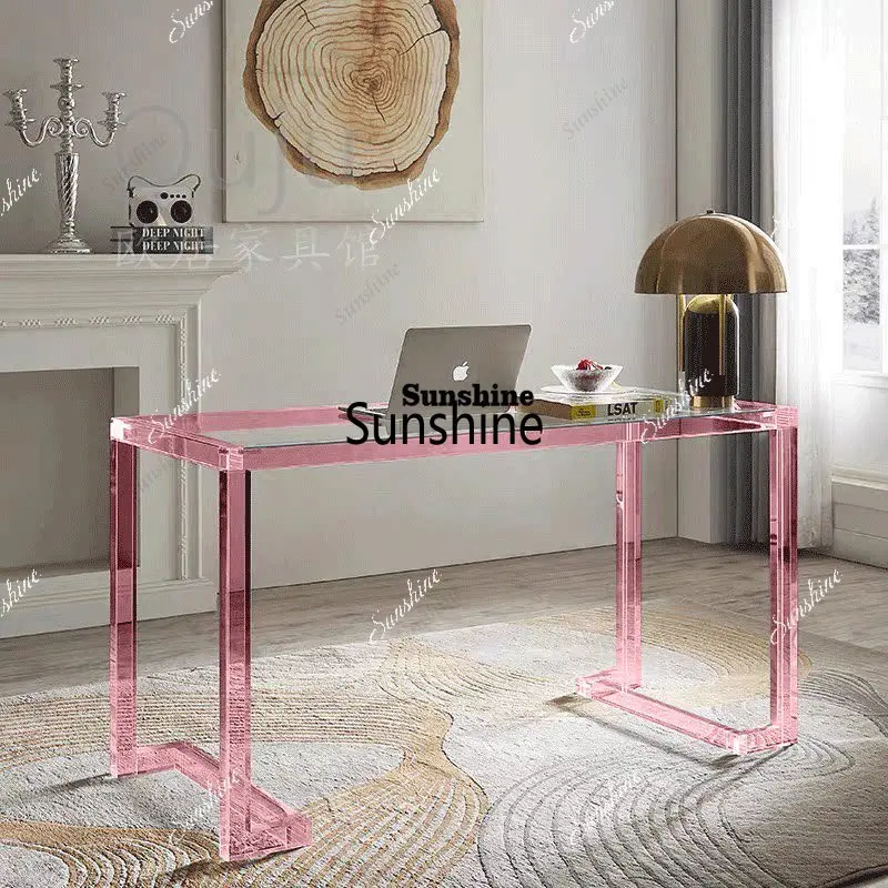 

Modern acrylic desk, bedroom writing table, premium glass computer desk